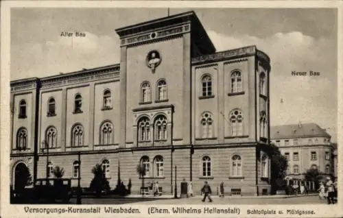 Ak Wiesbaden in Hessen, Alter Bau, Neuer Bau, Versorgungs-Kuranstalt  Schloßplatz, Mühlgasse