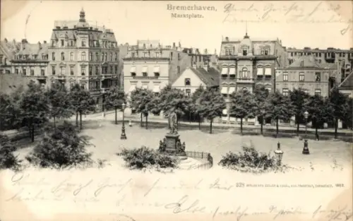 Ak Bremerhaven,  Marktplatz, Statue, Gebäude, 1902