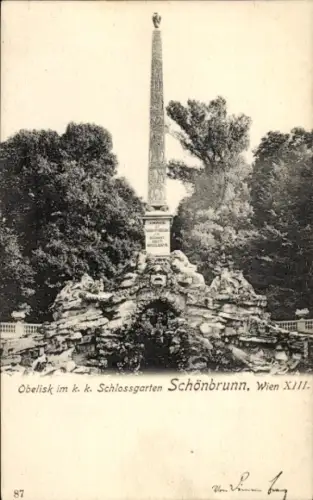 Ak Wien 13 Hietzing Österreich, Obelisk, k. k. Schlossgarten Schönbrunn, Wien XIII.
