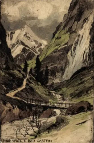 Künstler Ak Bad Gastein Badgastein in Salzburg, Wasserfall