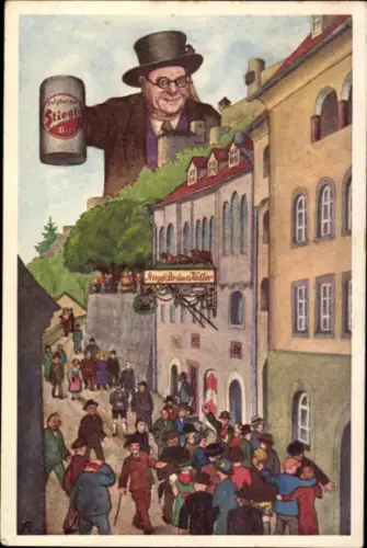 Künstler Ak Salzburg in Österreich, Restaurant Stiegl-Keller, Stieglbier