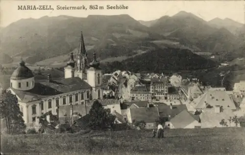 Ak Mariazell Steiermark, MARIA-ZELL, Steiermark, 862 m Seehöhe, Berglandschaft,  Gebäude