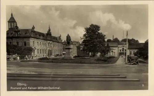 Ak Elbląg Elbing Westpreußen, Postamt, Kaiser-Wilhelm-Denkmal