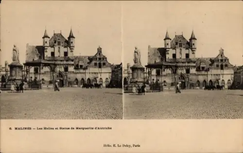 Ak Mechelen Mecheln Malines Flandern Antwerpen, Stadtansicht, Hallen, Statue von Marguerite d'Aut