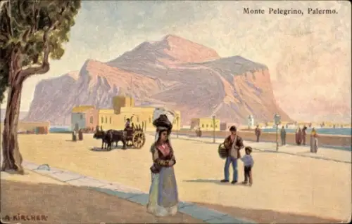 Ak Palermo Sizilien Sicilia Italien, Monte Pellegrino, altmodische Szene, Frau in traditioneller 