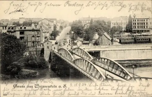 Ak Weißenfels an der Saale, Panorama, Brücke