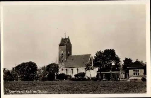 Ak Garnwerd Groningen Niederlande, Kerk en School