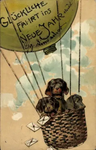 Präge Ak Glückwunsch Neujahr, Dackel, Ballon