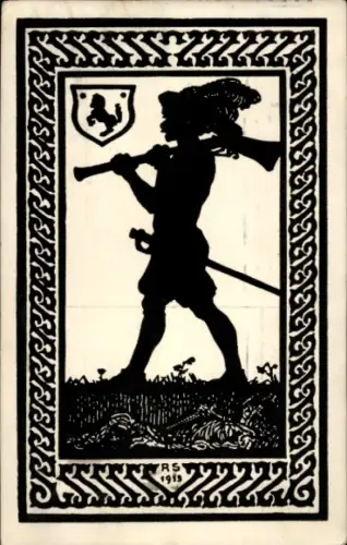 Scherenschnitt Ak Sievers, Rudolf, Der Soldat, Kunstmappe Schwarzspiele, Federzeichnung