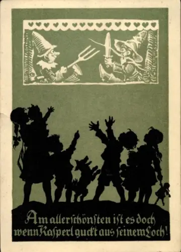 Scherenschnitt Ak Plischke, Georg, Kinder, Puppentheater, Kasperl