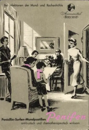 Ak Reklame Arzneimittel Hoechst, Penifen, Penicillin Surfen Mundpastillen, Infektionen des Mundes