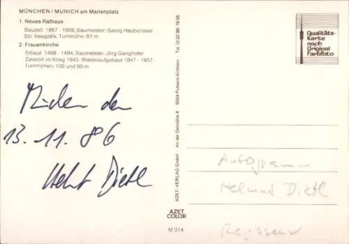 Ak Filmregisseur Helmut Dietl, Autogramm, Rathaus in München