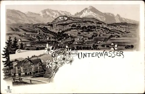 Litho Unterwasser Kanton St. Gallen, Panorama, Gasthaus