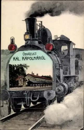 Passepartout Ak Kápolna Ungarn, Bahnhof, Dampflokomotive