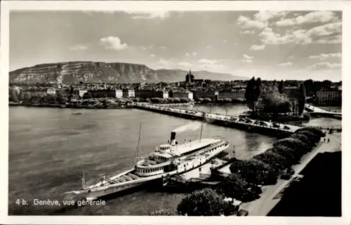 Ak Genève Genf Schweiz, Gesamtansicht, Salondampfer am Anleger