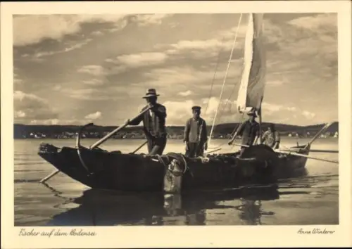Ak Fischer auf dem Bodensee, Fischerboot