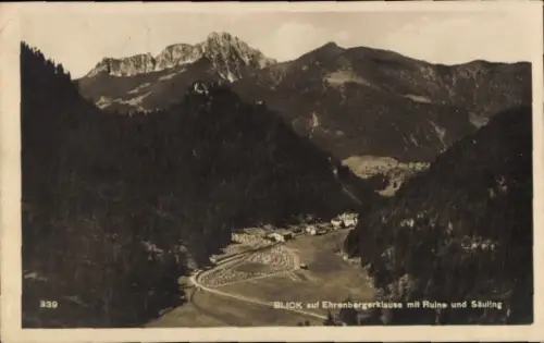 Ak Reutte in Tirol, Ehrenberger Klause, Ruine und Säuling