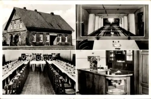 Ak Heiligenfelde Syke in Niedersachsen, Gastwirtschaft Zur Kreuzlage, Bowlingbahn, Speisesaal, Kü