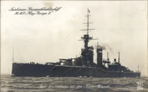 Ak Britisches Kriegsschiff HMS King George V., Turbinen Großschlachtschiff, Royal Navy, Kieler Woche