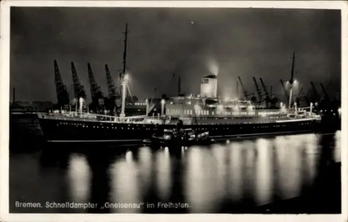 Ak Bremen, Schnelldampfer Gneisenau, Freihafen, Norddeutscher Lloyd Bremen NDL