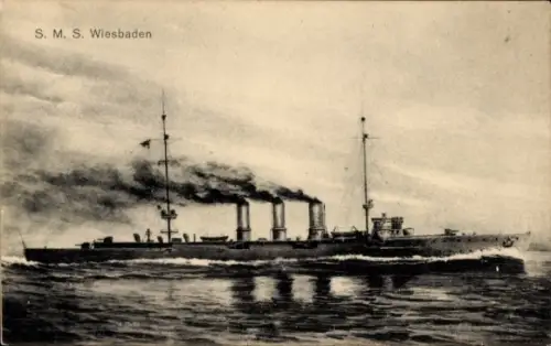 Ak Deutsches Kriegsschiff, SMS Wiesbaden, Kleiner Kreuzer, Kaiserliche Marine