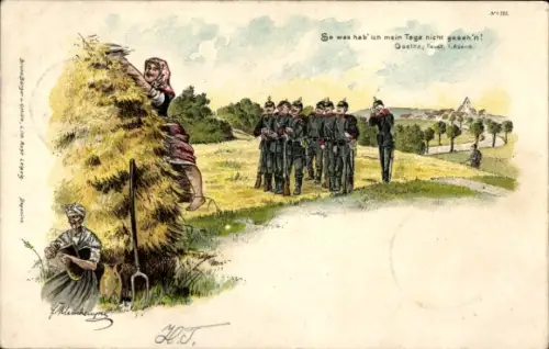 Künstler Litho Kleinhempel, Soldaten beobachten Bäuerin, Bruno Bürger 595