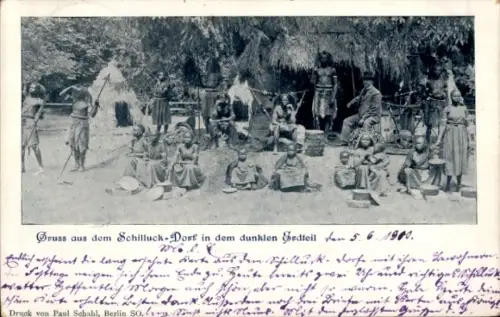 Ak Berlin, Schilluck-Dorf in dem dunklen Erdteil