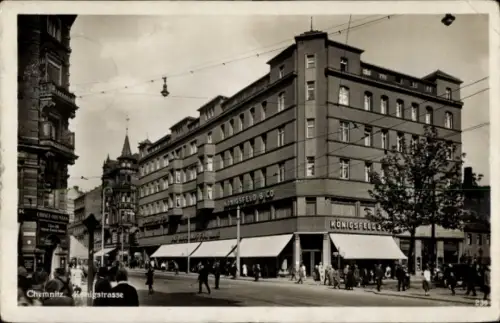 Ak Chemnitz in Sachsen,  Königstraße, Geschäfte, Menschen auf der Straße