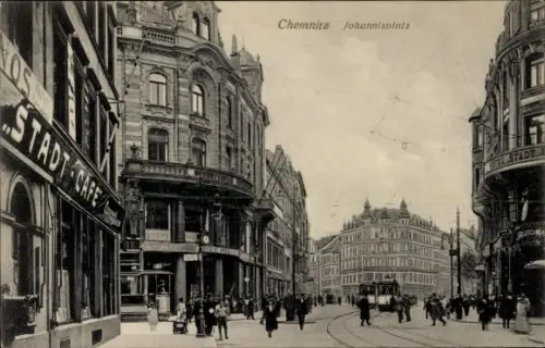 Ak Chemnitz in Sachsen, Chemnitz Johannisplatz, Stadt Café, Straßenansicht,  Gebäude