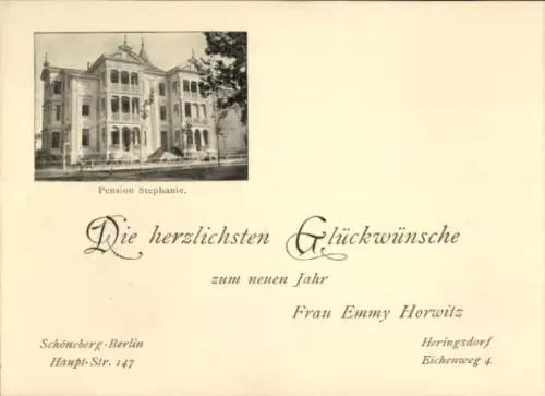 Ak Berlin Schöneberg, Pension Stephanie, Neujahr