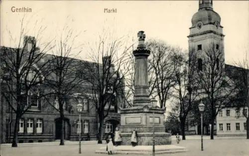 Ak Genthin am Elbe Havel Kanal,  Markt, Denkmal, Kirche