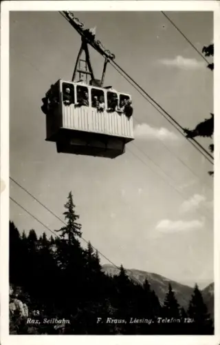 Ak Bergmassiv Rax Niederösterreich, Seilbahn,  Personen in Gondel, F. Kraus, Liesing, Telefon 120