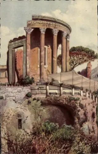 Ak Tivoli Lazio, Tempel der Sibylle, Säulen, Bäume, Landschaft