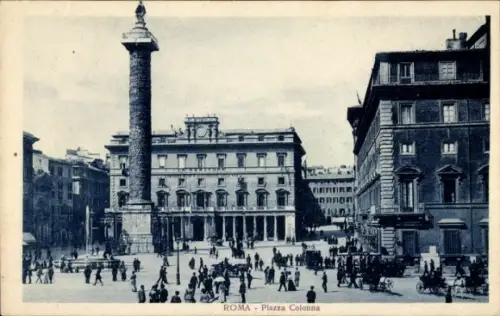 Ak Roma Rom Lazio, Piazza Colonna, Säule, Menschen, Pferdekutschen, Gebäude
