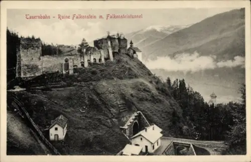 Ak Obervellach in Kärnten, Burg Falkenstein, Ruine, Tauernbahn