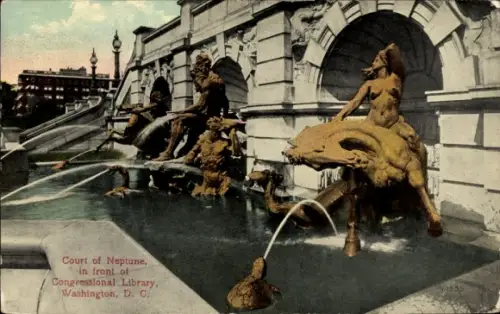 Ak Washington DC USA, Brunnen des Neptun, Library of Congress, Washington D.C., Tritonen, Nymphen