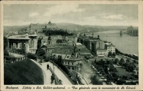 CPA Budapest Ungarn, Vue generale avec le monument de St. Gerard