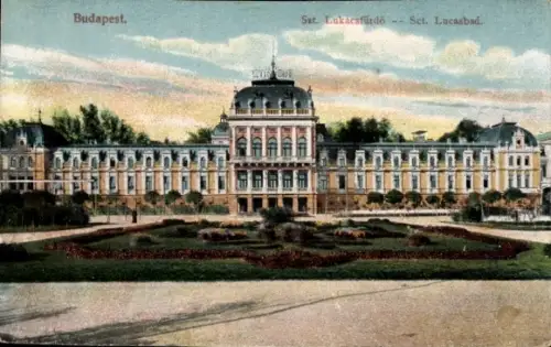 Ak Budapest Ungarn,  Sat. Lukácsfürdő, Sct. Lucasbad, Gartenanlage