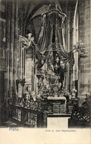 Ak Hradčany Hradschin Praha Prag Tschechien, Hochaltar, Grab von Johannes von Nepomuk, Kircheninn