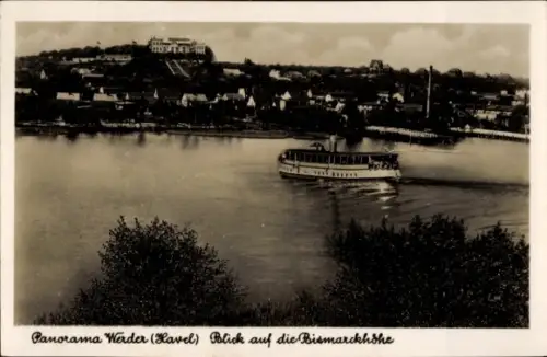 Ak Werder an der Havel, Panoramaansicht,  Bismarckhöhe, Dampfer