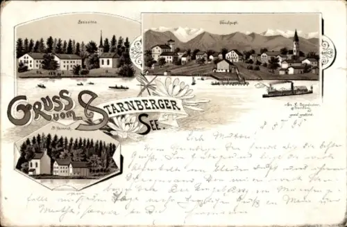 Vorläufer Litho Seeseiten Seeshaupt am Starnberger See in Oberbayern, St. Heinrich