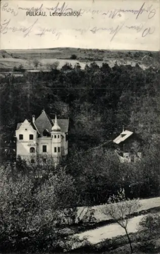 Ak Pulkau in Niederösterreich, PULKAU, Leitenschloß, zwei Gebäude, ländliche Umgebung