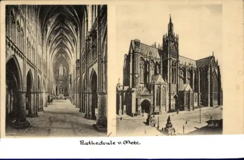 Ak Metz Moselle, Kathedrale v.  Innenansicht, Außenansicht, Schwarz-Weiß-Fotografie