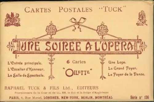 6 Künstler AK im Umschlag Paris IX Opéra, Une Soirée à l'Opéra“ Ein Abend in der Oper