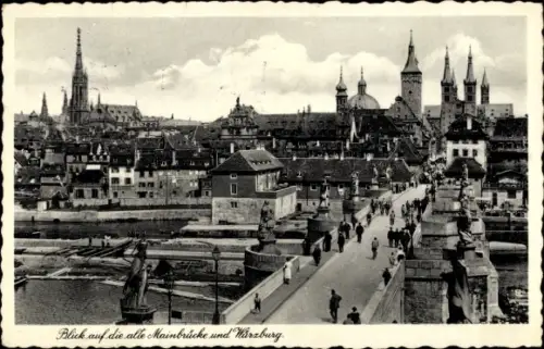 Ak Würzburg am Main Unterfranken, Stadtbild mit Mainbrücke