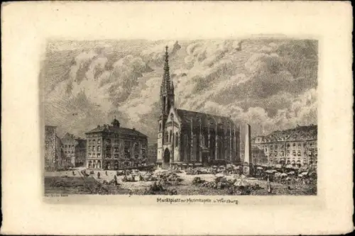 Künstler Ak Würzburg am Main Unterfranken, Marktplatz und Marienkapelle