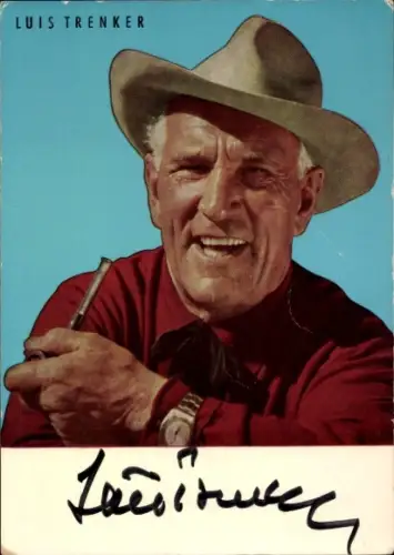 Ak Schauspieler und Bergsteiger Luis Trenker, Portrait, Pfeife, Sportcosmeticum Sobragel, Autogramm