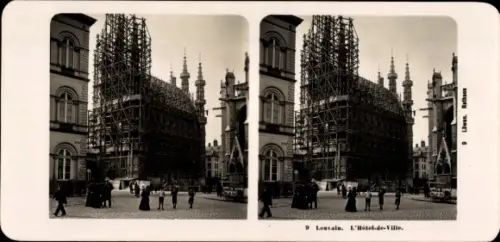 Stereo Foto Louvain Leuven Flämisch Brabant, Rathaus, Baugerüst