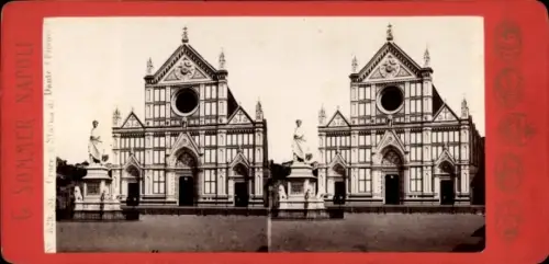 Stereo Foto Firenze Florenz Toscana, St. Croce, Statua di Dante