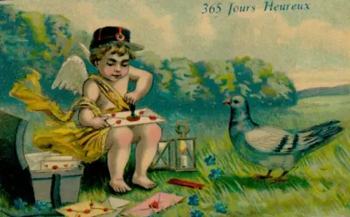 Ak Engel, Briefe, Taube, Kitsch